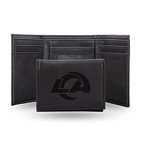 Rico Industries NFL Los Angeles Rams Black Personalized-Custom Laser Engraved Tri-fold Wallet - Slim Wallet