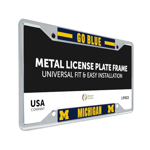 Desert Cactus University of Michigan License Plate Frame Wolverines UM U of M Holder for Front or Back of Car Metal Car Tag Holder Officially Licensed (Slogan 2)