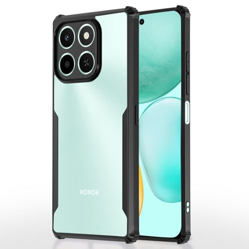 Image of Pikkme Back Cover for Honor X6c | Ultra Hyrbid | Full Camera Protection | Raised Edge | Crystal Clear Transparent Bumper Case (Black)