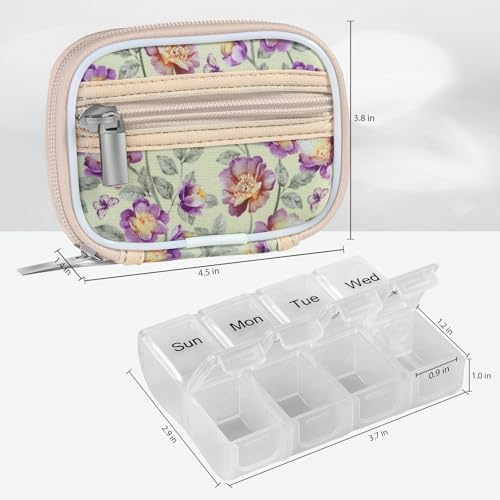 Image of Pill Case Weekly Travel Pill Organizer for Purse with Removable 7 Day Pill Box Premium Neoprene Pill Container for Travel Purse Accessory, Vitamin, Supplement, Small Pieces Arrangement-Flower