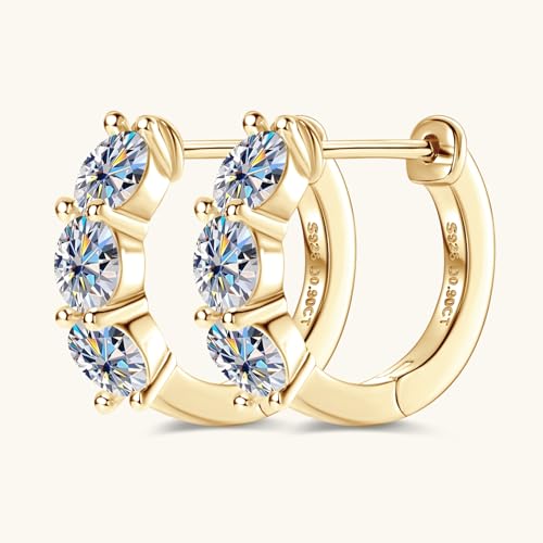 Moissanite Hoop Earrings, 1.2cttw D Color VVS1 Clarity 925 Sterling Silver 3 Stone Huggies Earring for Women and Men Birthday Wedding Jewelry Gifts4
