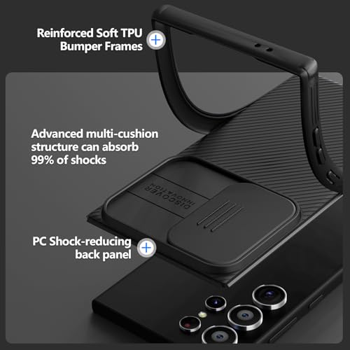 Image of Nillkin for Samsung Galaxy S24 Ultra Case with Camera Cover, [Lens Protection][Military Grade Protection] Slim Shockproof Phone Case for Galaxy S24 Ultra Case 6.8'' Black