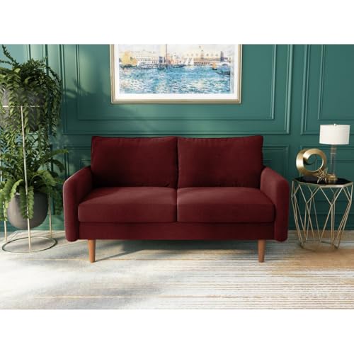 Image of Morrone Velvet Loveseat 2-Seater Sofa, Modern Upholstered Couch for Living Room, Bedroom and Office, Plush Cushion Accent Seating Furniture (Wine Red, 2 Seater)