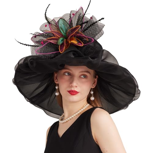 Gorro fascinador Derby para mujer con flores removibles miniatura 2