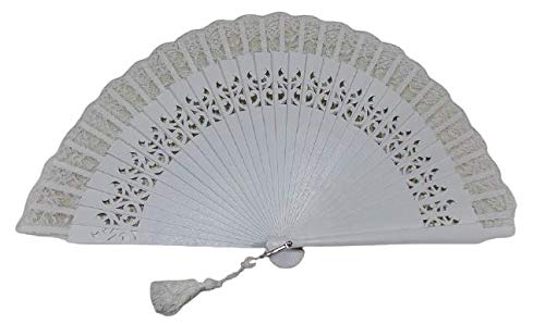 ABANICO PARA NOVIA MADERA CON PUNTILLA Y MADERA, BLANCO NATURAL