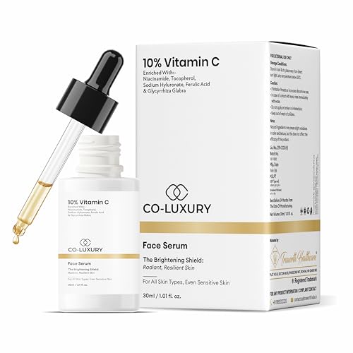 Image of CO Luxury 10% Vitamin C Face Serum with Niacinamide & Hyaluronic Acid | Brightening, Hydrating, Dark Spot Removal | For All Skin Types 30ml (New Packaging & Better Formulation)