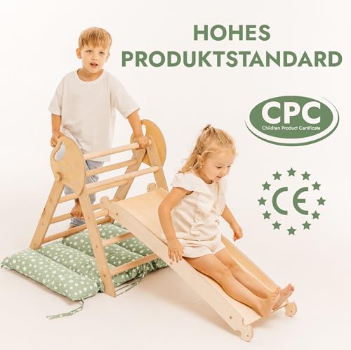Goodevas 5-in-1 Montessori Klettergerüst Set: Indoor Kletterdreieck, Kletterbogen mit Kissen, und Rutsche für Kinder, Indoor Spielplatz 1-3 Jahre