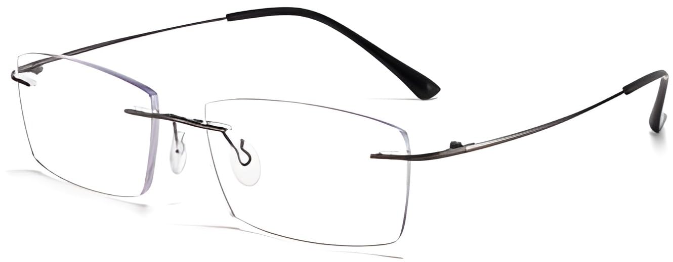 Rimless Rectangle Zero Power Blue Light Blocking Computer Glasses for Men & Women | Ultra Lightweight Anti Blue Ray Eyeglasses | Stylish Office & Daily Use.