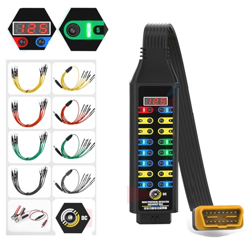 OBD2 Breakout Box with Voltage Display LED Indicator & Jumper Automotive OBDII Protocol Detector for Communication/Power/Ground Detection Works with Scanner/Multimeter/Oscilloscope 16-Pin CAN