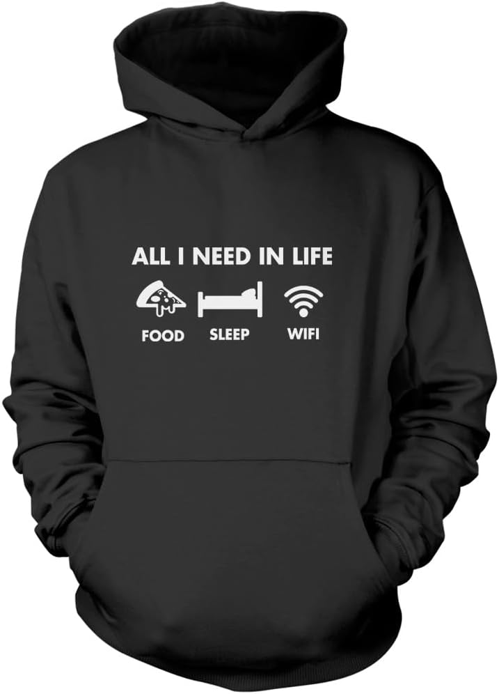 Funny Hoodie for Teen All I Need In Life Food Sleep WIFI Unisex Adults and Kids Hoodie Adulting Teenager WFH Computer Internet Hoody