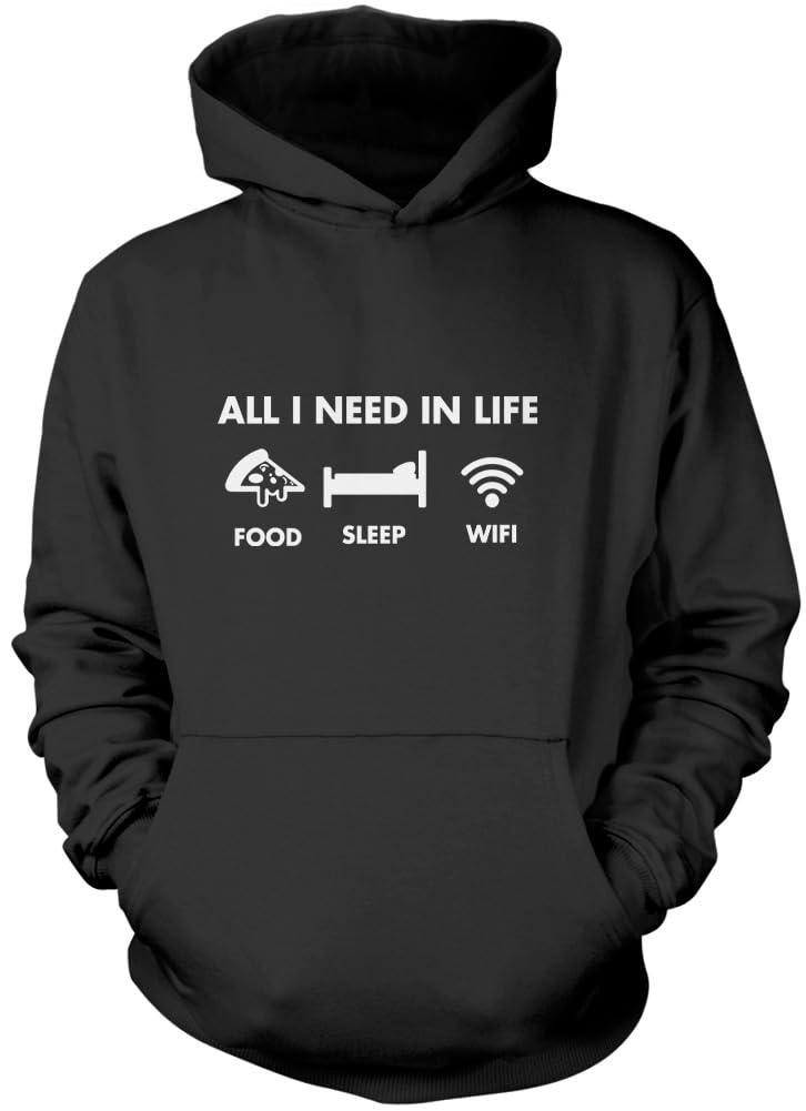 Funny Hoodie for Teen All I Need In Life Food Sleep WIFI Unisex Adults and Kids Hoodie Adulting Teenager WFH Computer Internet Hoody