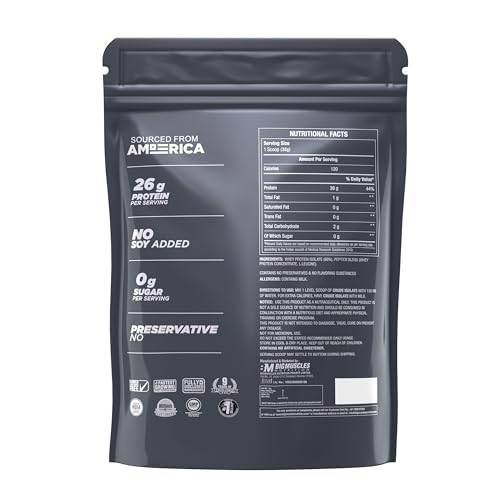 Image of Bigmuscles Nutrition Crude Isolate 1kg, 26g Whey Protein Isolate with Whey Peptides | US FDA REGD. BRAND | 0g Sugar, 1g Added Leucine, 5.5g BCAA