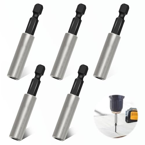 Soiftra 5 Stücke Edelstahl Bit-Halter Set (60mm, Magnet) - Präzisionswerkzeug mit 1/4' Sechskant und Edelstahlhülse für alle Akkuschrauber