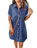 LOOKUB Women's Denim Dress for Women Cute Babydoll Denim Shirt Dress Denim Dress with Pockets,M, Navy