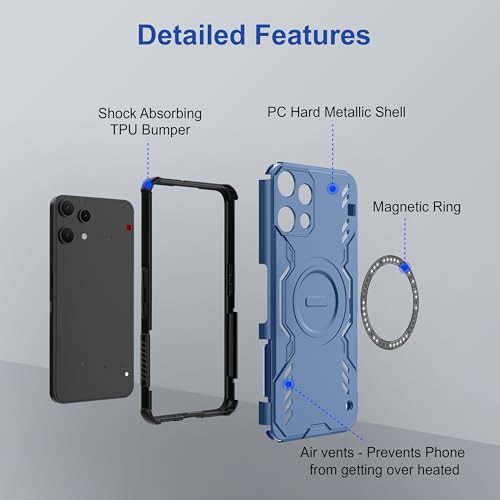 Image of Zapcase Back Case Cover for Nothing Phone 3a Lite | Magnetic Case with Built-in Metal Ring | Supports MagSafe Charger, Wallet & Car Mount | Shockproof Hybrid PC + TPU | Blue
