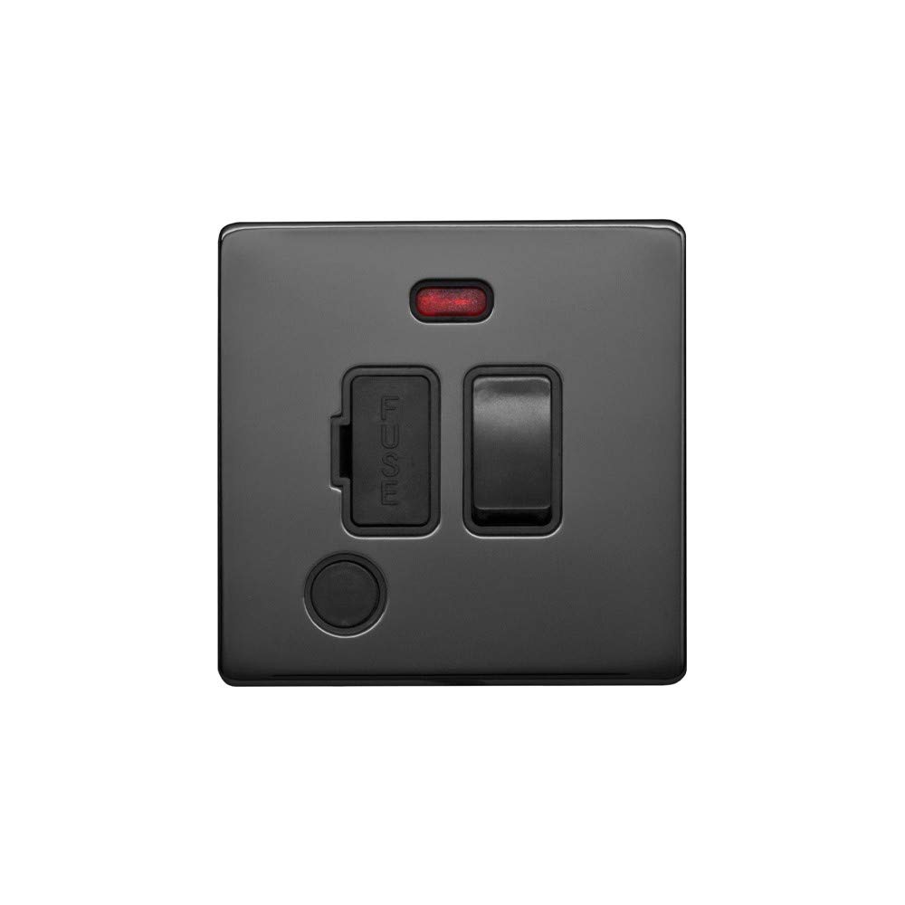 Lieber Black Nickel 13A Switched Fuse Connection Unit&Flex Outlet/Neon- Insert Screwless