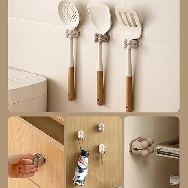 2-Pack Silicone Toothbrush Holders with Multi-Purpose Self-Adhesive Hooks - for Keys, Clothes, Towels, Cables - Kitchen, Bathroom, Vanity, Home Office - Grey & White