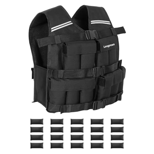 Leogreen Chaleco Lastrado 10kg, Chaleco de Entrenamiento Con Pesas Ajustable con 20 paquetes de peso Extraíbles, banda reflectante, para Correr, entrenamiento de fuerza
