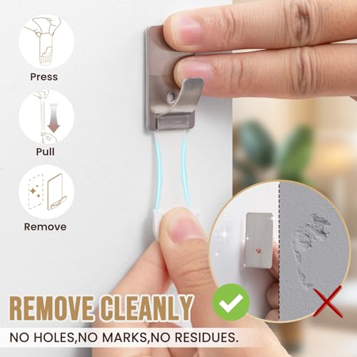Image of TAILI Hooks for Hanging 10 Metal Sticky Hooks and 14 Adhesive Strips Silver
