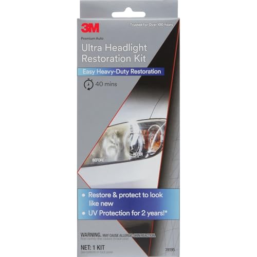 3m ultra headlight restoration kit contains masking tape light sanding discs wax protectant and more use on plastic lenses headlights taillights and more easy heavy-duty restoration 39195