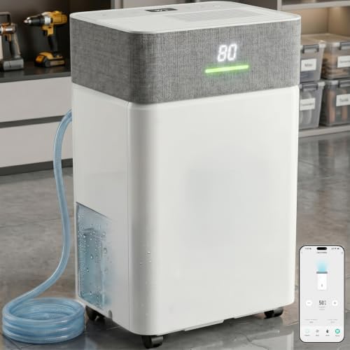 Image of Uthfy 5000Sq.Ft Dehumidifier for Basement with Drain Hose,Smart Compressor Dehumidifiers for Home, Bedroom,with Reusable Filter,Dual-Screen,Child Lock,Intelligent Humidistat,24H Timer,WiFi App Control