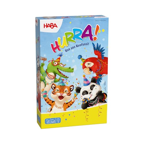 HABA Hurra Konfetti-Party Spiel ab 3 Jahren mit Würfeln & Buntem Konfetti Farben und Formen erkennen für 24 Spieler 2012214001