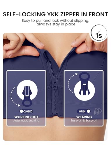 Image of Yvette Zip Front Sports Bra - High Impact Sports Bras for Women Plus Size Workout Fitness Running