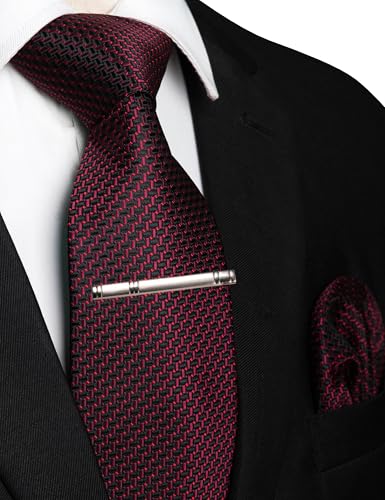 Image of RBOCOTT Mens Woven Tie and Pocket Square with Tie Bar Sets Solid Necktie