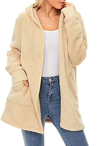 Image of Century Star Women Fleece Cardigan Hooded Loose Fuzzy Cardigan Coat Womens Fuzzy Jacket Outwear