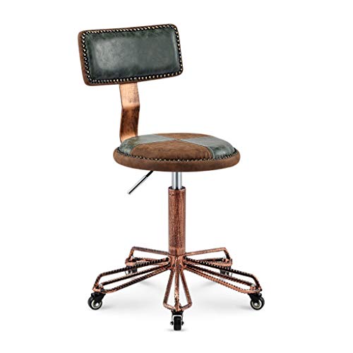 Calyvina Taburetes de Cuero Retro Estilo Industrial Vintage Taburete de salón Altura Ajustable con Ruedas giratorias Silla de Oficina Masaje SPA Taburete Silla con Respaldo,greenbrown,B