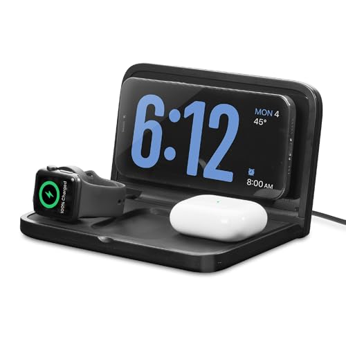 iHome Alarm Clock with Wireless Charging, Digital Alarm Clock for Bedroom Includes Wireless Charger for iPhone, AirPods, and Apple Watch (iWW7)