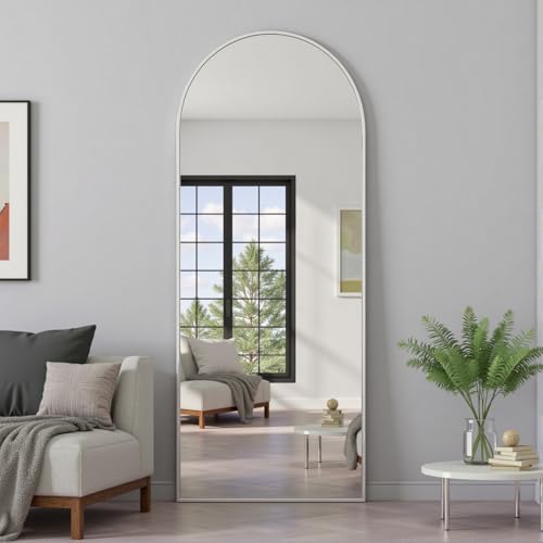 Image of Prywot Full Length Mirror, 64 inchx21 inch Arched Floor Mirror with Stand, White