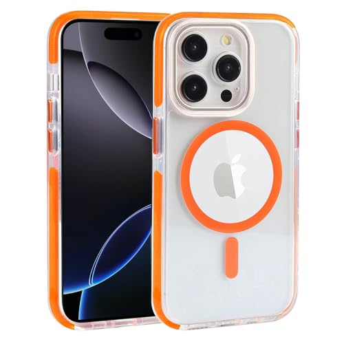 Amazon Brand-Solimo Back Cover for Apple iPhone 16 Pro | Compatible with MagSafe | Magnetic Case with Built-in Magnets | Slim PC & TPU Cover for Apple iPhone 16 Pro (Orange)