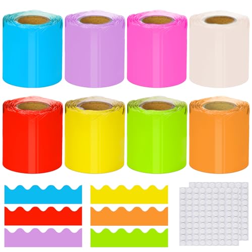 lakudayy 262.4 ft Bulletin Board Borders 8 Rolls Colorful Corrugated Border Roll Waterproof Bulletin Board Rolls for Classroom Blackboard Display Border Trim Locker