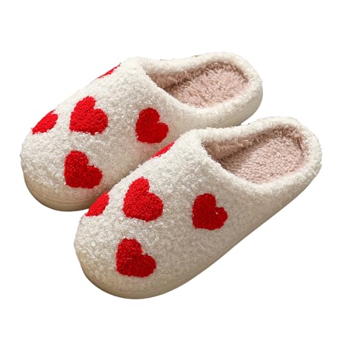 Cathalem Slippers for Women 2025,Women's Plush Heart Love Slippers - Retro Memory Foam Soft Plush Non Slip Fluffy Warm Indoor Outdoor Shoes
