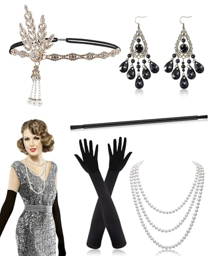 Alintor Accesorios Años 20: Set de Disfraz Charleston, Flapper y Great Gatsby