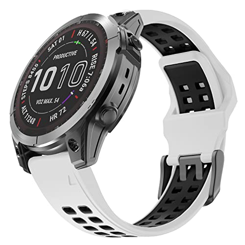 Bracelet 26mm silicone Fenix 7X compatible montre Fenix 6X Pro 5X 3HR blanc noir