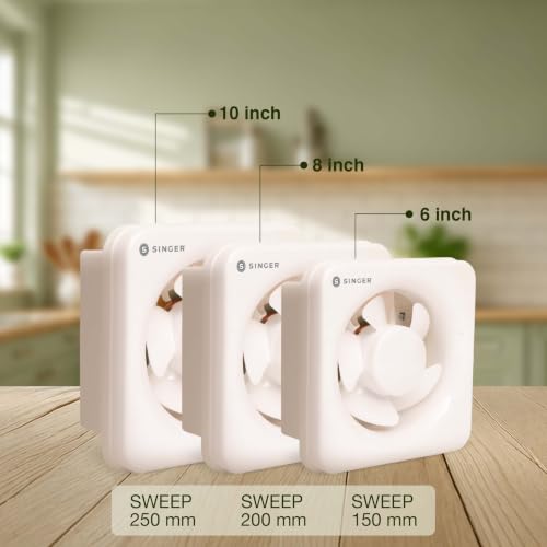 Image of SINGER Fresho N 150mm Energy Efficient Exhaust fan for Kitchen, Bathroom | Turbo Spin 1350 RPM, High Suction With Low Noise | High Speed, Powerful Motor, 100% Copper, 2 Yrs Warranty【White】