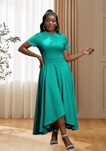 Image of Famnbro Womens Vintage Dress Casual 1950s Short Sleeve A-Line Work Church Business Party Elegant Dresses