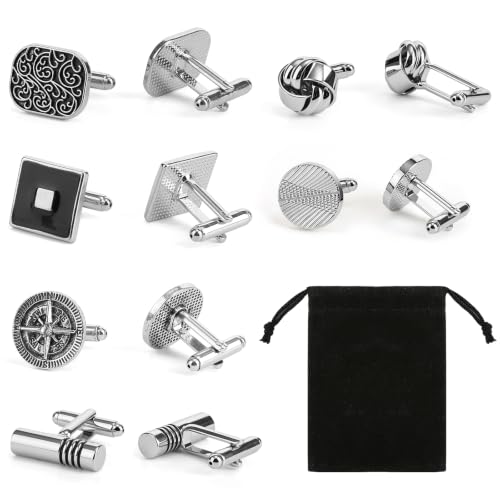 Image of 6 Pairs Cufflinks for Men, Multiple Styles, Colorfast, with Storage Bag