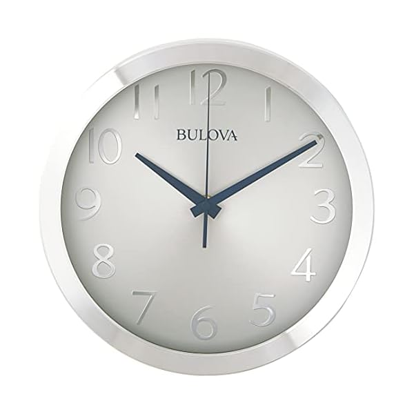   Bulova-Winston-Wall-Clock-C4844-10-Diameter-Metal-Design-with-Diamond-Cut-Edges-Silent-Sweep-Quartz-Movement-Easy-to-Read-Arabic-Numerals