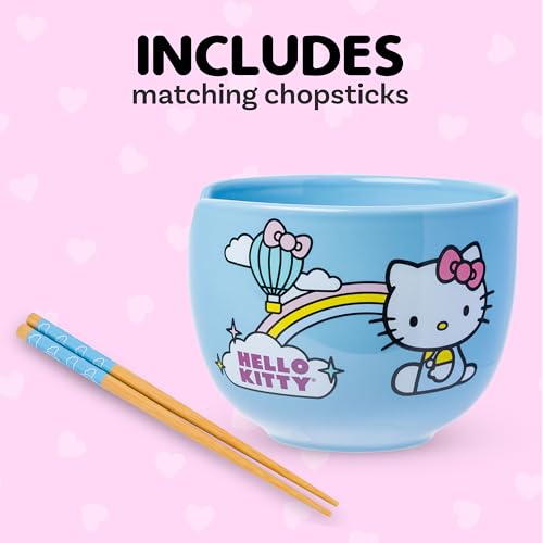 Image of Silver Buffalo Sanrio Hello Kitty Bright, Ramen Bowl with Chopsticks, 20oz | Rainbow, Ceramic, Noodle Rice Bowl, Microwave Safe, 0.59 Liters