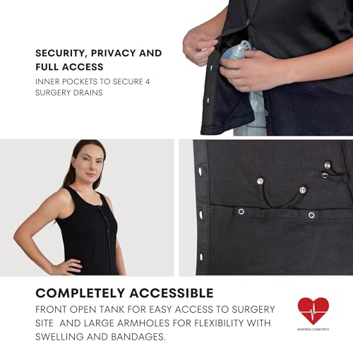 Inspired Comforts Post Surgery Mastectomy Recovery Ribbed Tank top with Drain Pocket & Button Front2