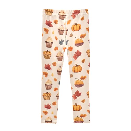 Girls' Athletic Leggings Ankle Length Yoga Dance Pants Kids Teen 4T Cake Pumpkin Fall Leaves2