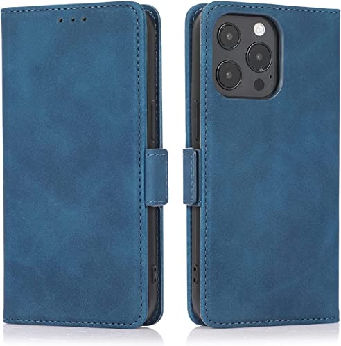 Étui à rabat iPhone 13 Pro bleu doté d'un support béquille et d'une fermeture magnétique fiable