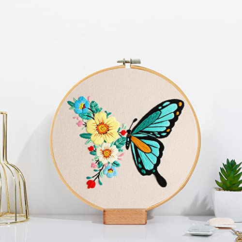 Image of Santune 3 Pack Embroidery Kit for Beginners Adults Cross Stitch Kits with Butterfly Patterns and Instructions,DIY Hand Crafts with 1 Hoop,Threads and 6 Needles