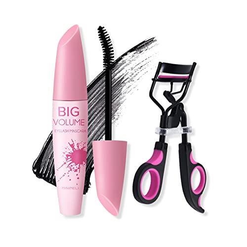 Volume Curl Lash Mascara Makeup with Curler Black Long Lasting Eyelashes Extension Mascara Lengthen Smudge-proof Thick Natural Eye Makeup
