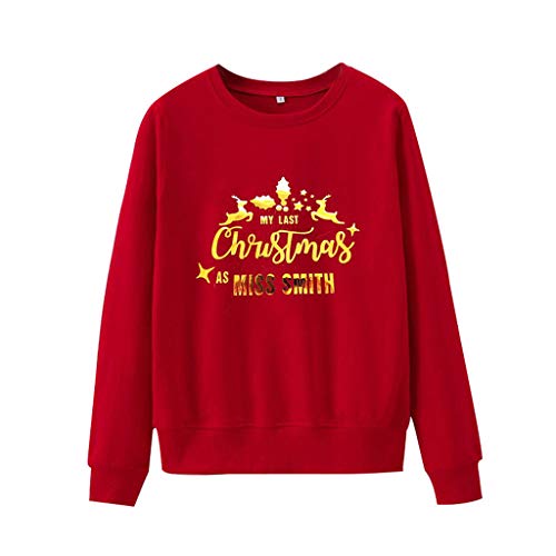 Women Ugly Christmas Sweatshirt Casual Solid Letter Print Long Sleeve Knit Sweatshirt Sweater Xmas Pullover Sweatshirt