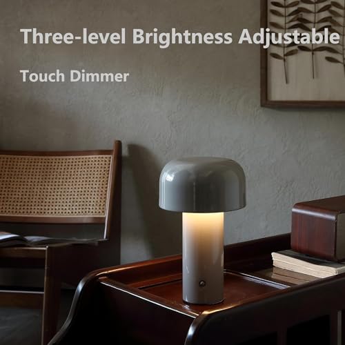 Image of NYRWANA LED Rechargeable Table Lamp for Home Decoration, Bedroom, Bedside - Stepless Dimming, 3 Colour Touch Control, Metal (Grey)
