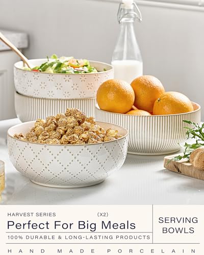 getstar Large Serving Bowls (8 inch & 60 fl oz), Ceramic Salad Bowl Set of 2, Microwave and Dishwasher Safe, Farmhouse Kitchen Decorative Bowls Set - Image 2